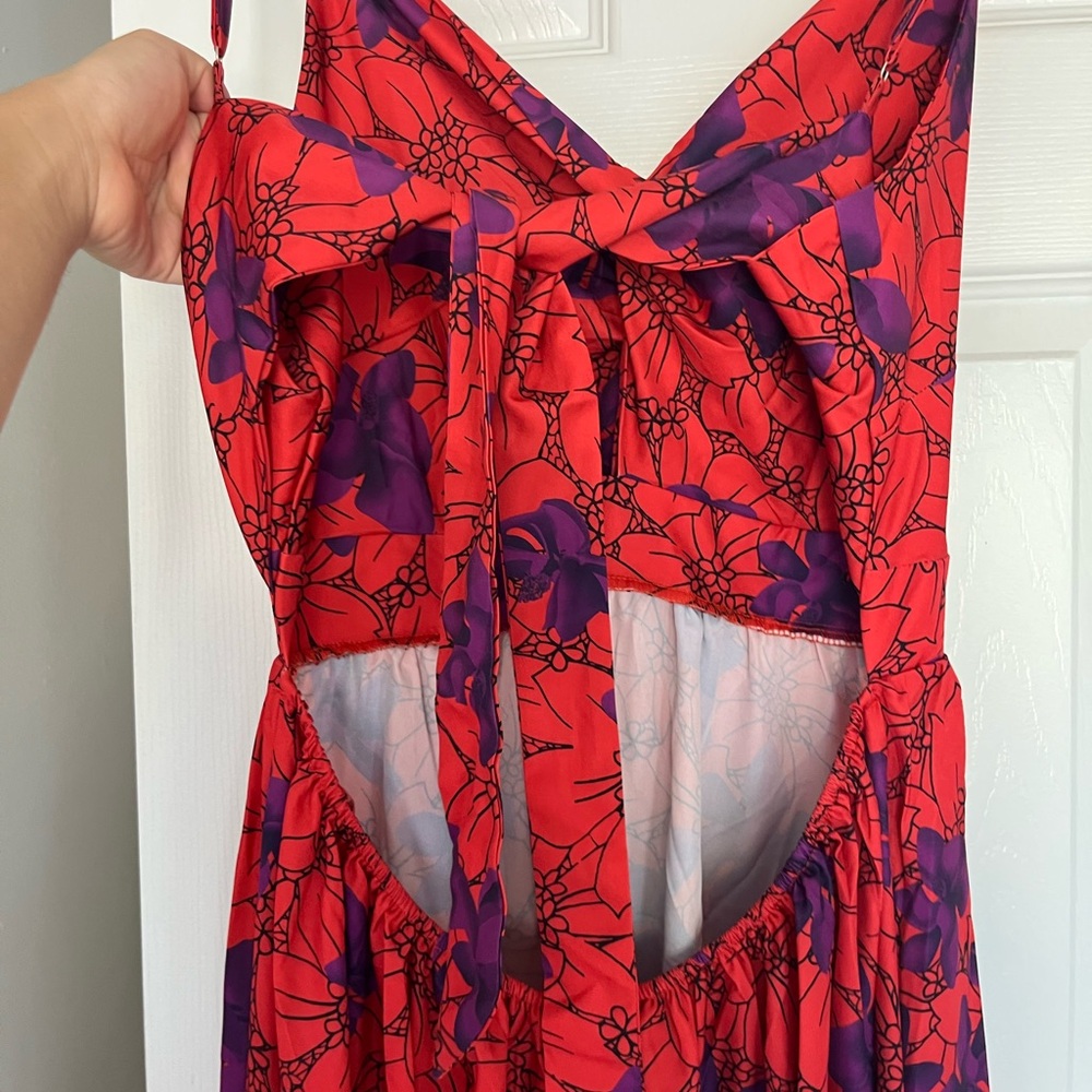 Floral Red and Purple keyhole Tie Back/ Back-less Maxi Dress - Picture 7 of 7